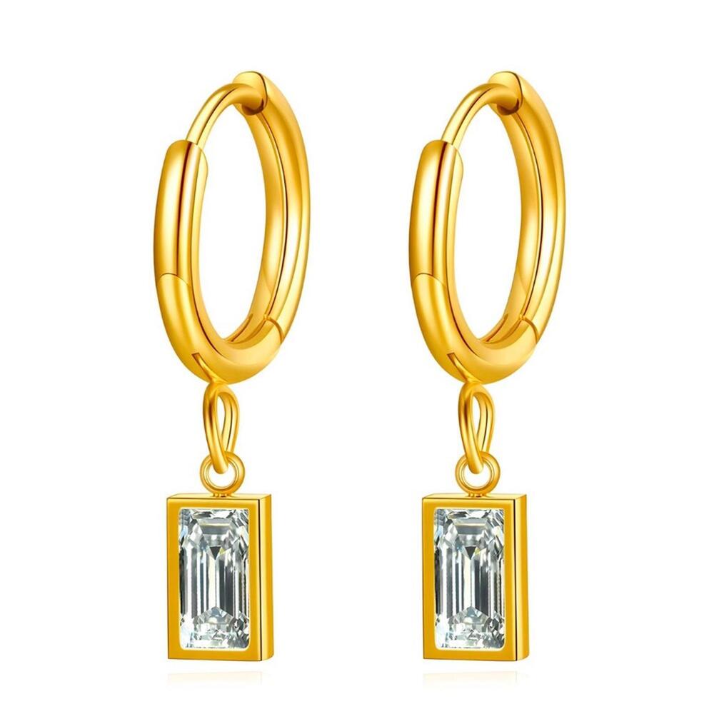 Gold Hoop Earrings with Crystal Charm